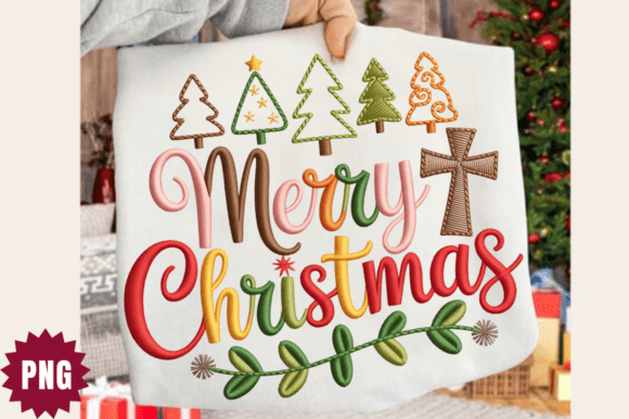 Merry Christmas Embroidery PNG Design Review